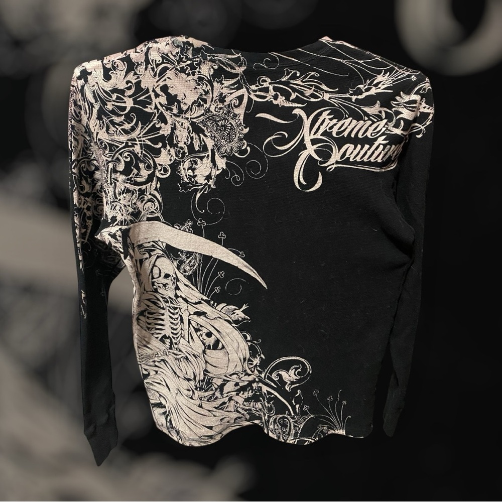 Xtreme Couture Edgy Black Graphic Long Sleeve Tee - Picture 2 of 3